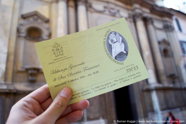 Billet pour les audiences du pape à Rome